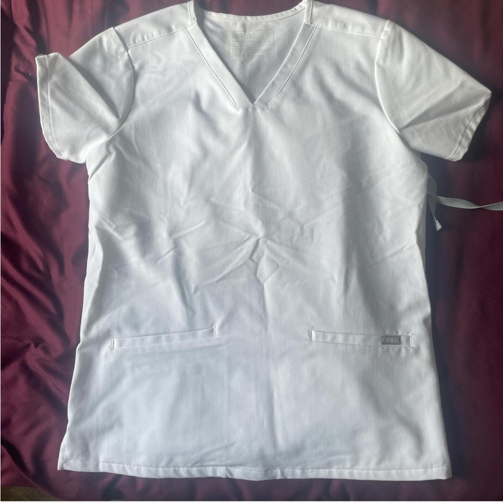 Figs Classic White V-Neck Scrub Top